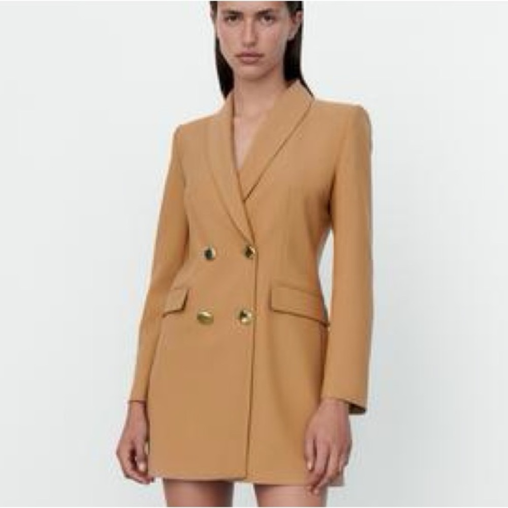 ZARA  Elegant Tan Double-Breasted Women's Blazer